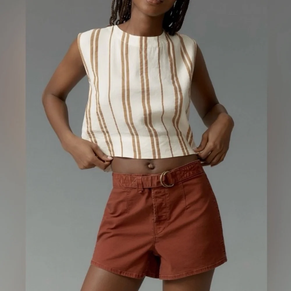 🟠NWT PILCRO by ANTHROPOLOGIE Belted Camp Shorts in Brick - Picture 3 of 6